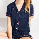 Elizabeth Short Sleeve Button Up Sleep Shirt | Navy Pink
