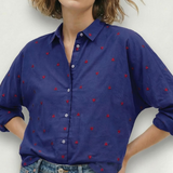 Embroidered Hearts Button Down | Navy