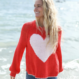 Ava Raglan Chunky Crew Cotton | Apple Red/Pink