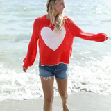 Ava Raglan Chunky Crew Cotton | Apple Red/Pink