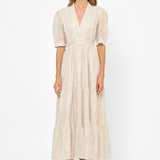 V-Neck Cuffed Maxi | Helene Cream Gold