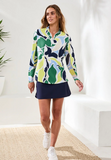 UPF 50+ High Performance Quarter-Zip Long Sleeve Pullover | Floral Lime