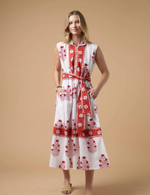 Maya Dress | White/Red