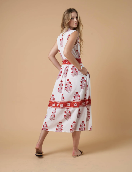Maya Dress | White/Red