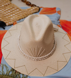 White Palm Hat | White & Gold Thread
