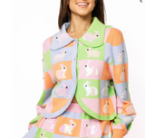 Pastel Colorblock Easter Bunny Button Up Collar Cardigan