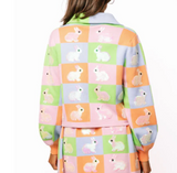 Pastel Colorblock Easter Bunny Button Up Collar Cardigan