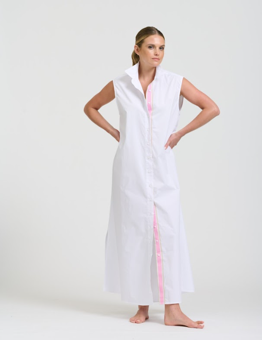 Sabine Dress Sleeveless Dress | White with Hot Pink
