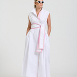 Sabine Dress Sleeveless Dress | White with Hot Pink
