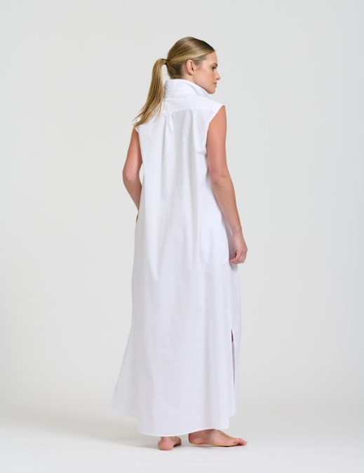Sabine Dress Sleeveless Dress | White with Hot Pink