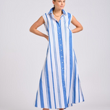 Sabine Sleeveless Dress | Azure Retro Stripe