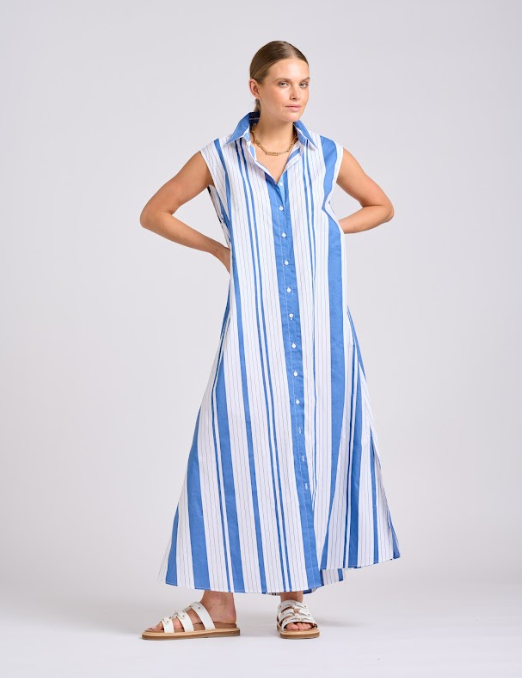 Sabine Sleeveless Dress | Azure Retro Stripe