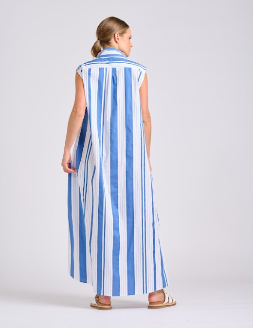 Sabine Sleeveless Dress | Azure Retro Stripe