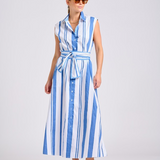Sabine Sleeveless Dress | Azure Retro Stripe