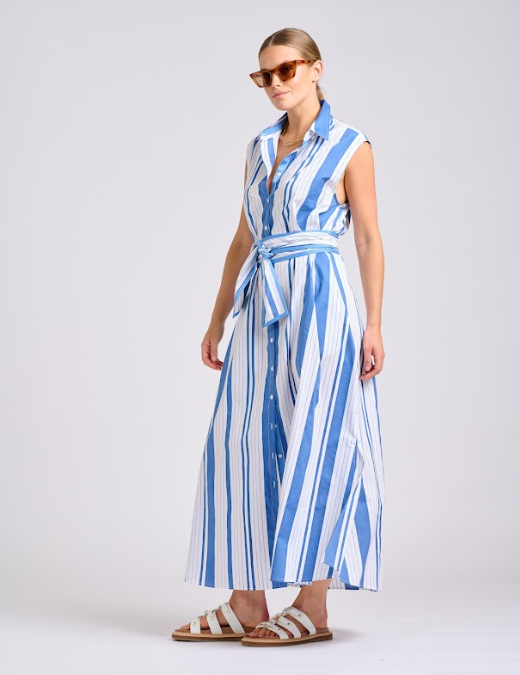 Sabine Sleeveless Dress | Azure Retro Stripe
