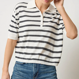 Drop Shoulder Polo Neck Sweater | Pearl/Licorice