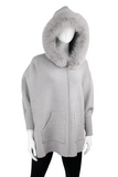 Knit Poncho with Pockets & Fox Fur Trim Hood
