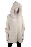 Knit Poncho with Pockets & Fox Fur Trim Hood