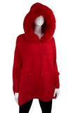 Knit Poncho with Pockets & Fox Fur Trim Hood