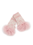 Knit Fingerless Gloves with Monogram Pattern & Fox Fur Trim