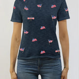 American Flag Embroidery Cotton/Linen Tee | Navy