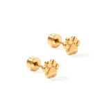 Screwback Stud Earrings - Paw Print Gold