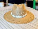 Natural Palm Hat | White & Gold Stitching