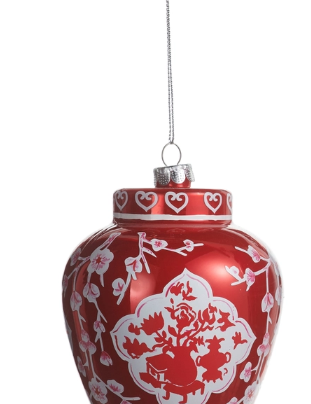 a red and white ornament