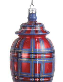 a red and blue christmas ornament