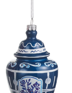a blue and white ornament