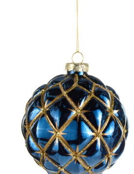 a blue and gold christmas ornament