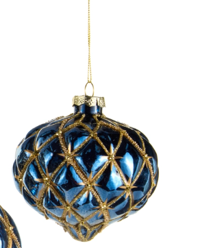 a blue and gold christmas ornament