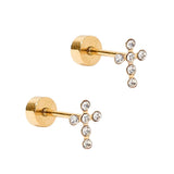 Screwback Stud Earrings - Clara Cross Gold Sparkle_LinnyCo_linny2345