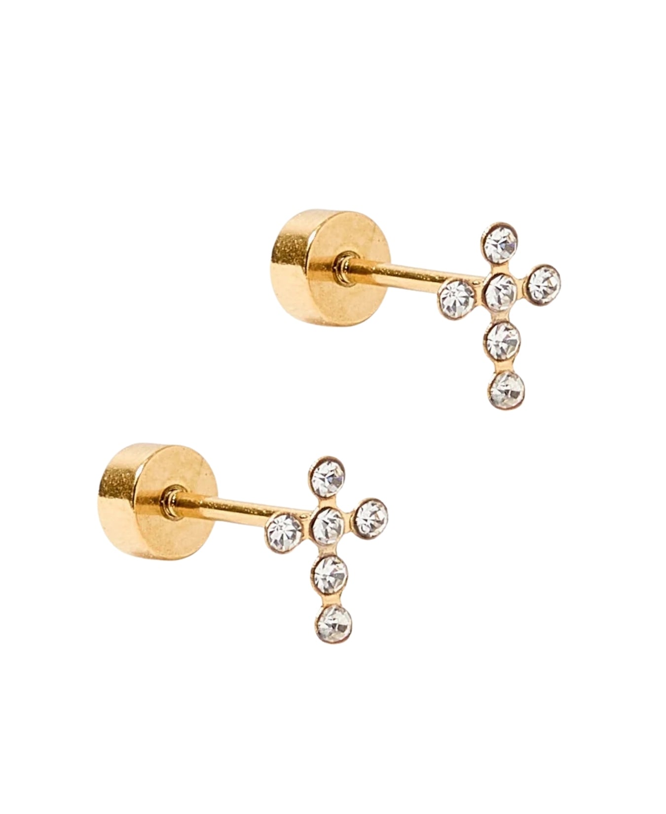 Screwback Stud Earrings - Clara Cross Gold Sparkle_LinnyCo_linny2345