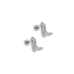 Screwback Stud Earrings - Daisy Cowgirl Boot Silver_LinnyCo_LINNY4450