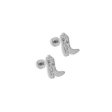 Screwback Stud Earrings - Daisy Cowgirl Boot Silver_LinnyCo_LINNY4450