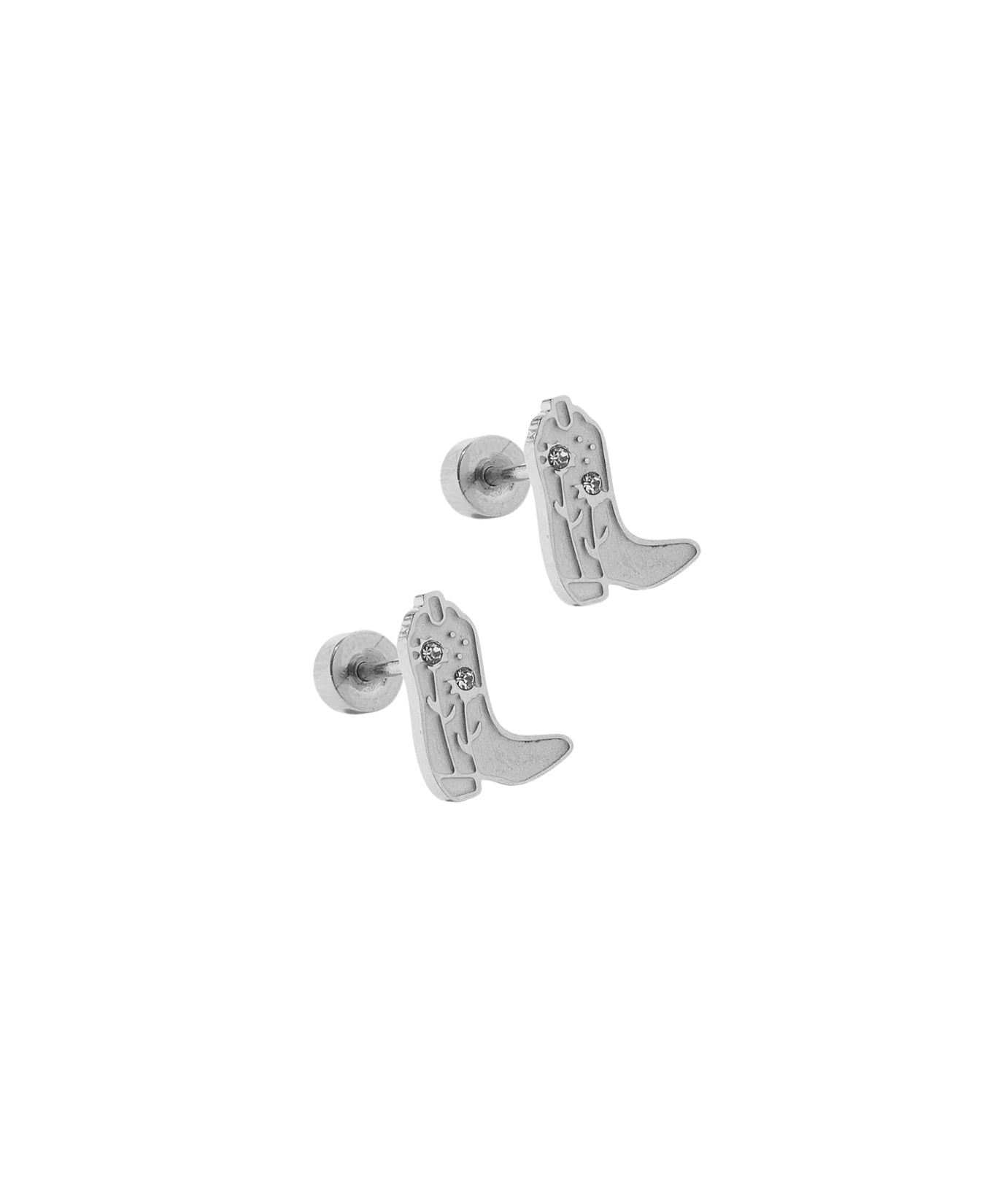 Screwback Stud Earrings - Daisy Cowgirl Boot Silver_LinnyCo_LINNY4450