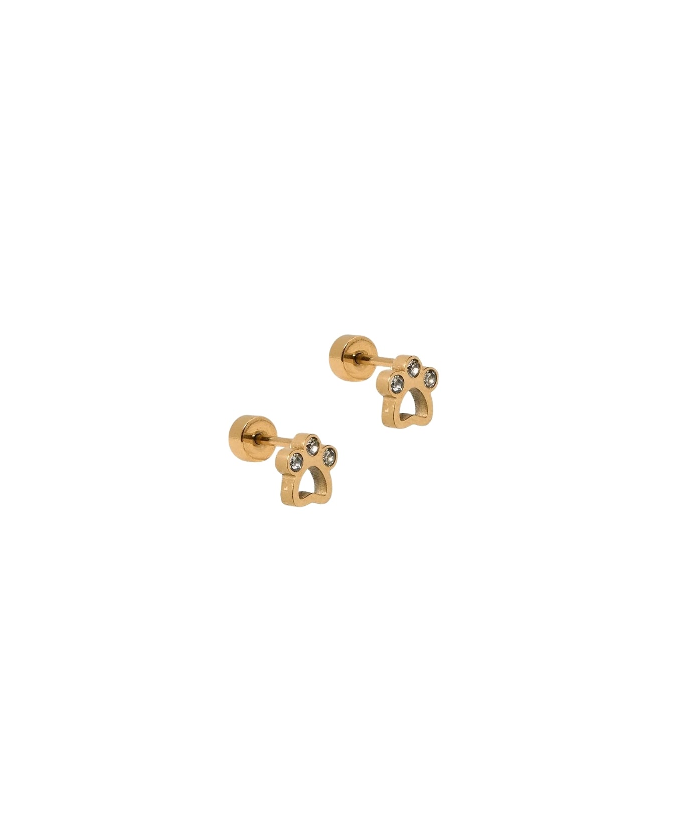 Screwback Stud Earrings - Paw Print CZ Gold_LinnyCo_LINNY4473
