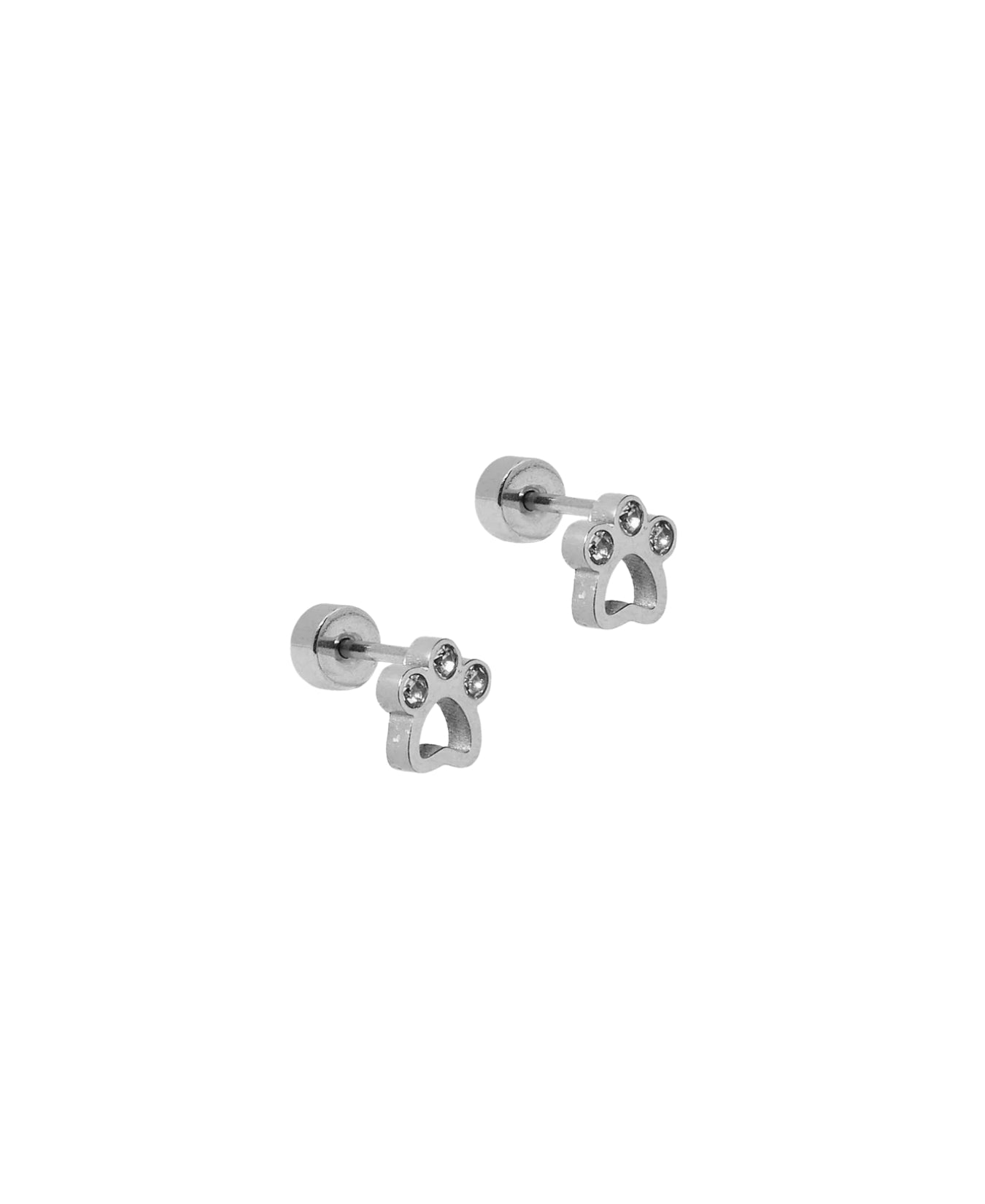 Screwback Stud Earrings - Paw Print CZ Silver_LinnyCo_LINNY4474