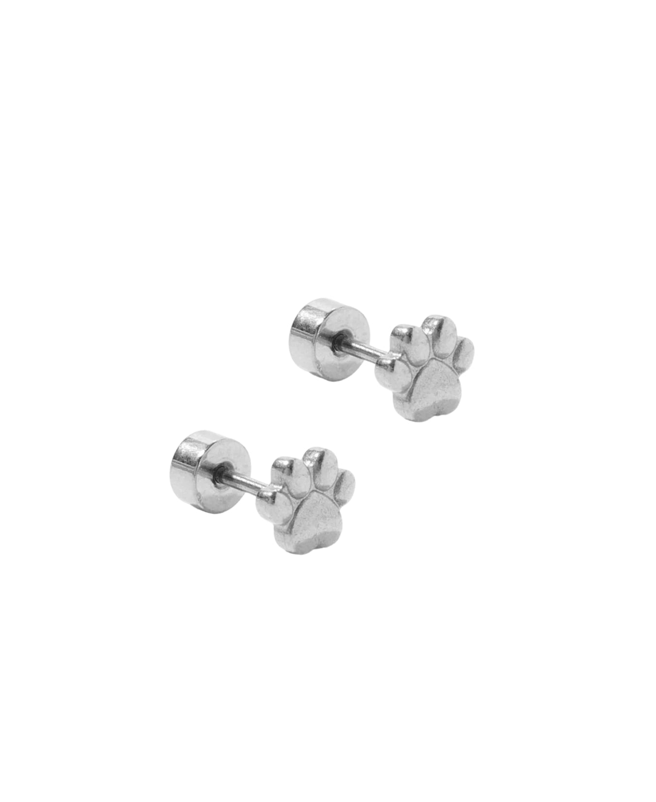 Screwback Stud Earrings - Paw Print Silver_LinnyCo_LINNY4063