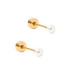 Screwback Stud Earrings - Payton Pearl White 3mm - EDC_LinnyCo_LINNY4052