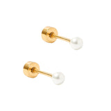 Screwback Stud Earrings - Payton Pearl White 3mm - EDC_LinnyCo_LINNY4052