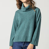 Side Slit Turtleneck Sweater Deep Sea