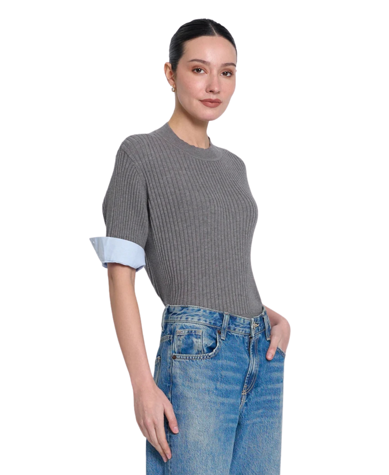 Sienna Shirt Cuff Sweater_Central Park West_CF26-10684S-GRY