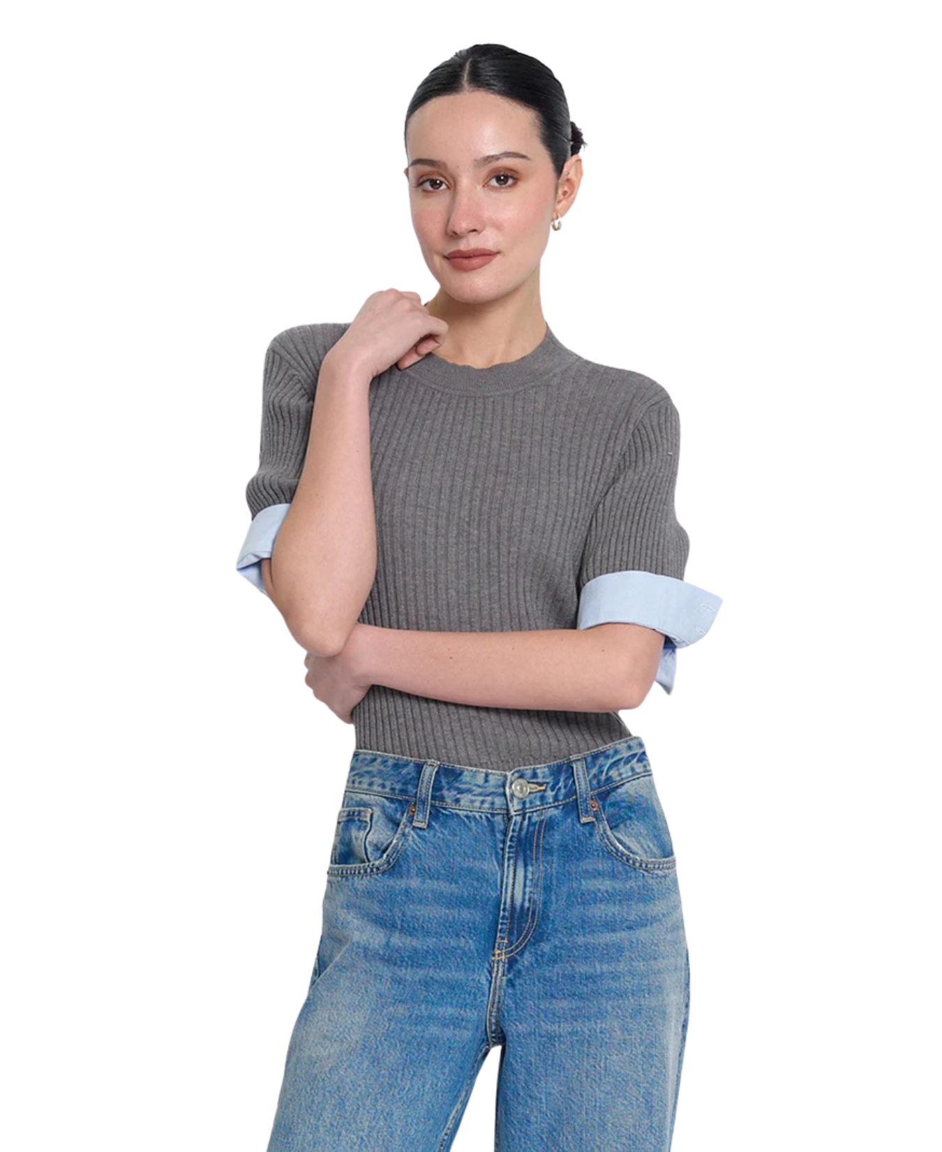 Sienna Shirt Cuff Sweater_Central Park West_CF26-10684S-GRY