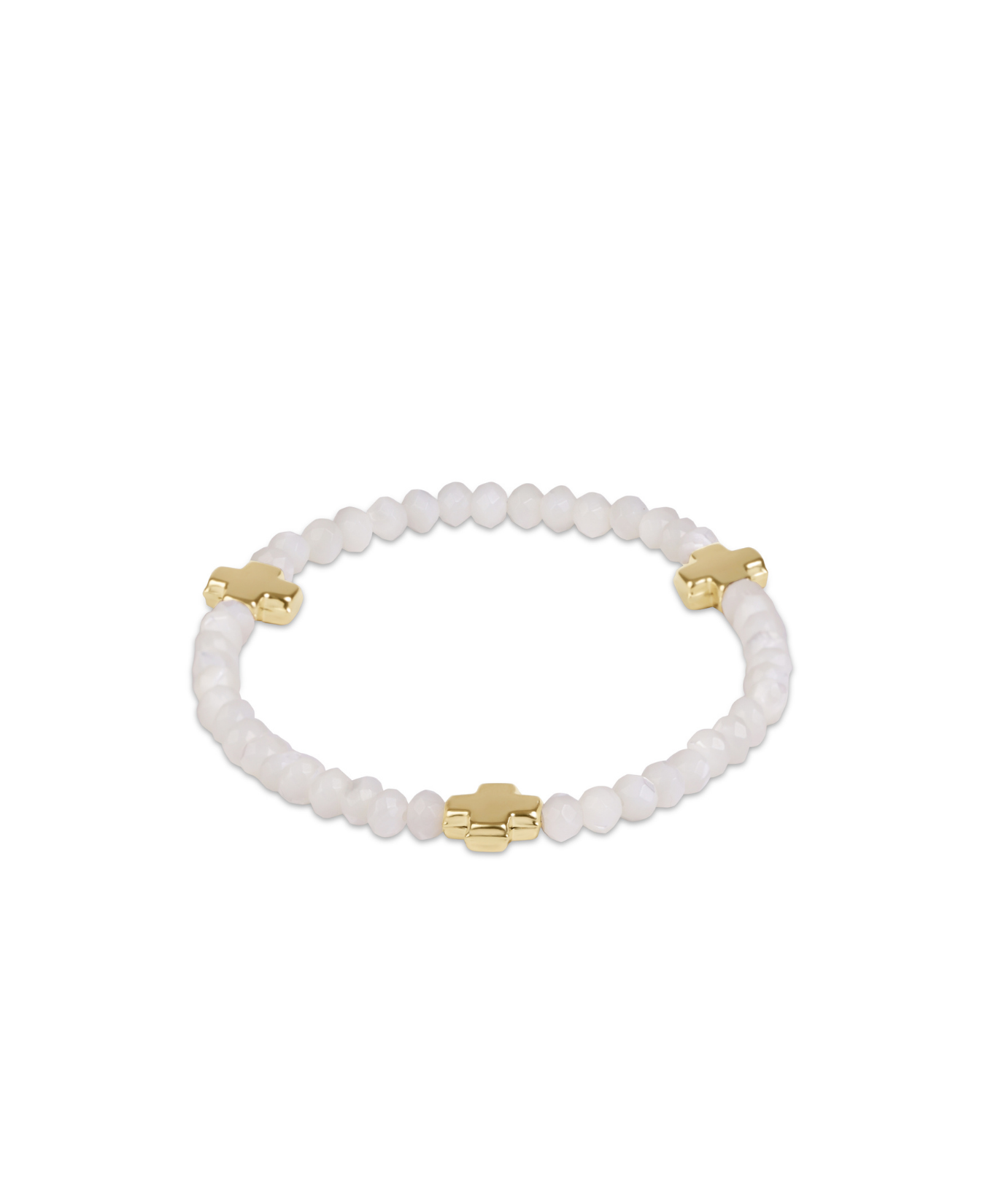 Signature Cross Gold 4mm Gemstone Bracelet - Mother Of Pearl-E Newton-BGEMSCG4MOP