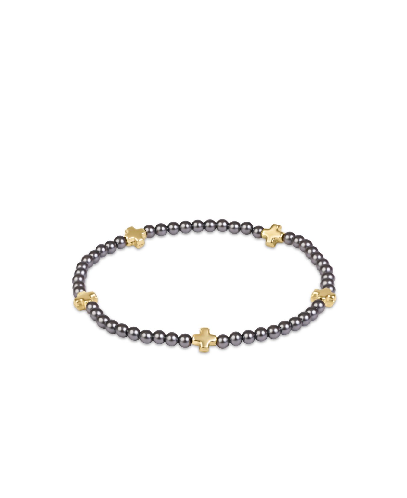 Signature Cross Small 3mm Pearl Bracelet-E Newton-BSCSM3PEDKGG