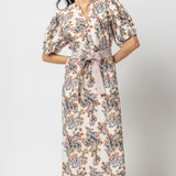 Split Neck Full Sleeve Maxi Dress Spring Watercolor