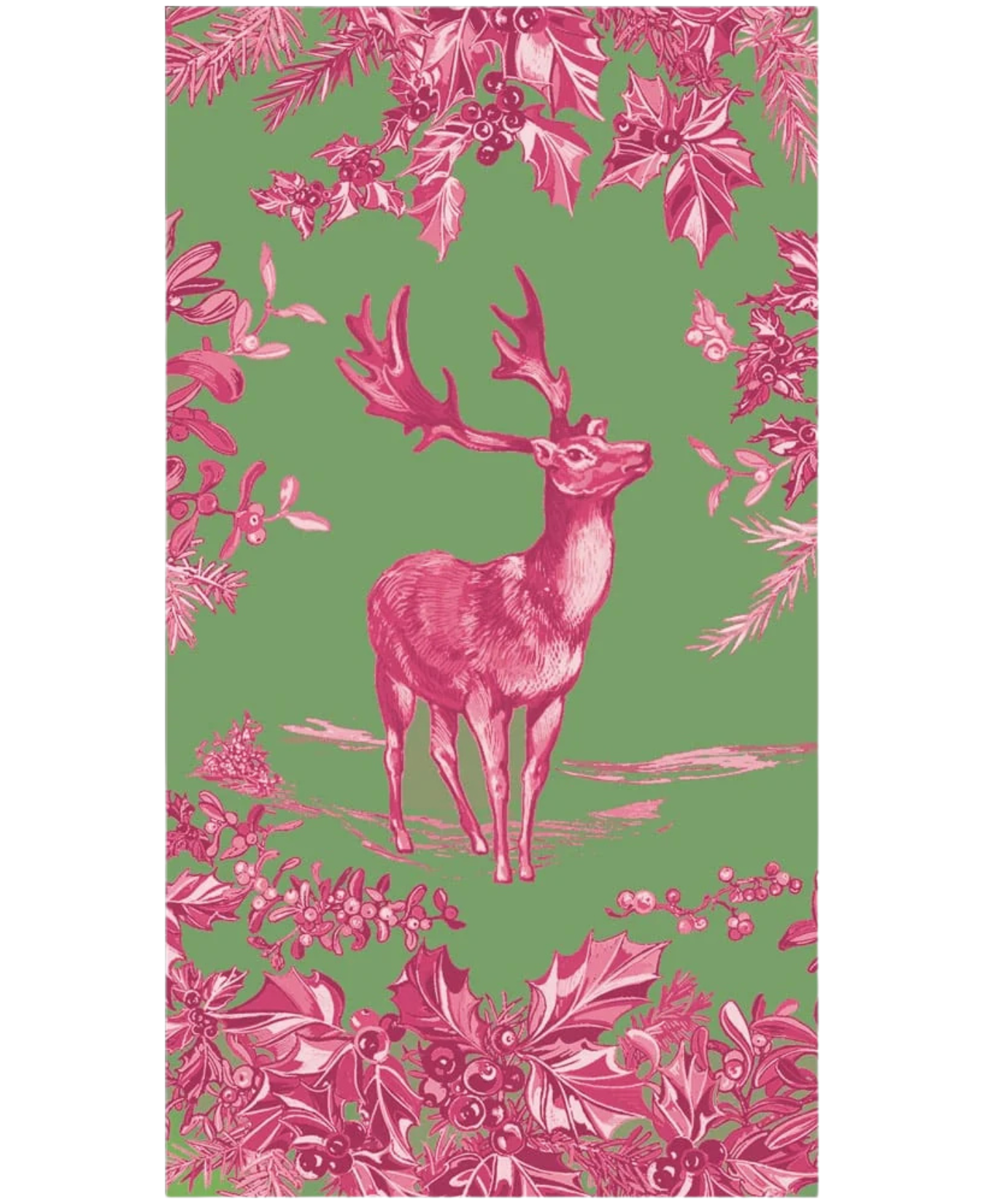 Stag Toile Raspberry/sage Paper Linen Guest Towel_Caspari_19240GG-FUA
