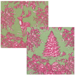 Stag Toile Raspberry/sage Paper Linen Guest Towel_Caspari_19240GG-FUA